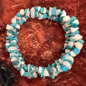 ❤️ Braided Moonstone & Turquoise Stretch Bracelet Southwestern 34.2gms